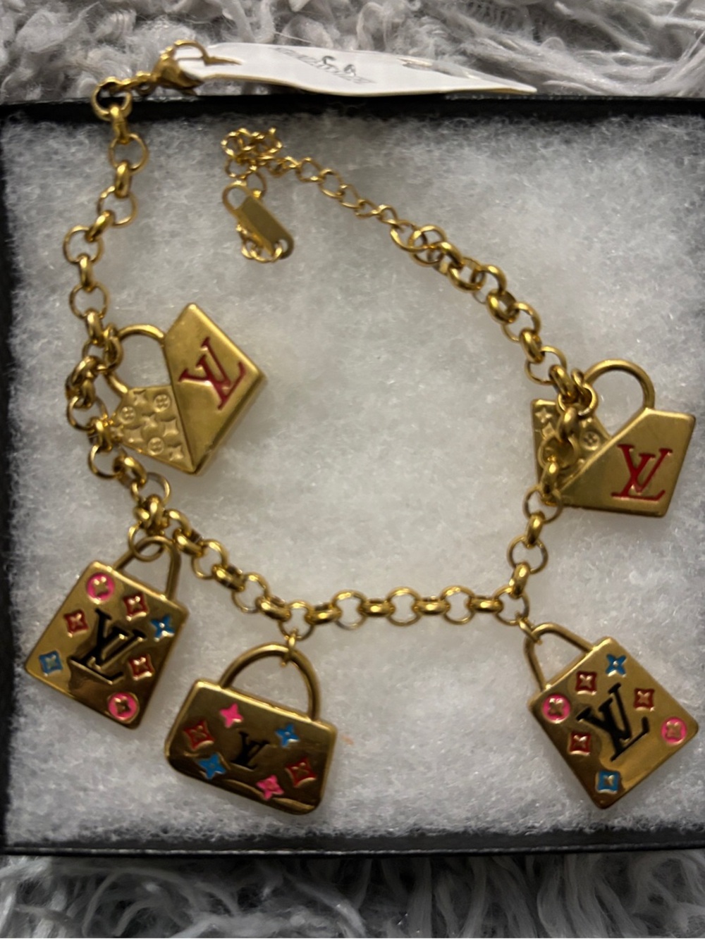 LV Gold-tone Charm Bracelet with Multicolor Handbag Charms